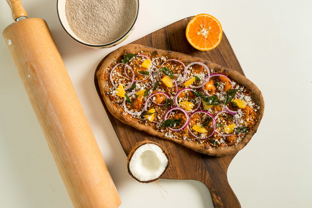 mangalore prawn, orange, onion, curry leaves and fresh coconut